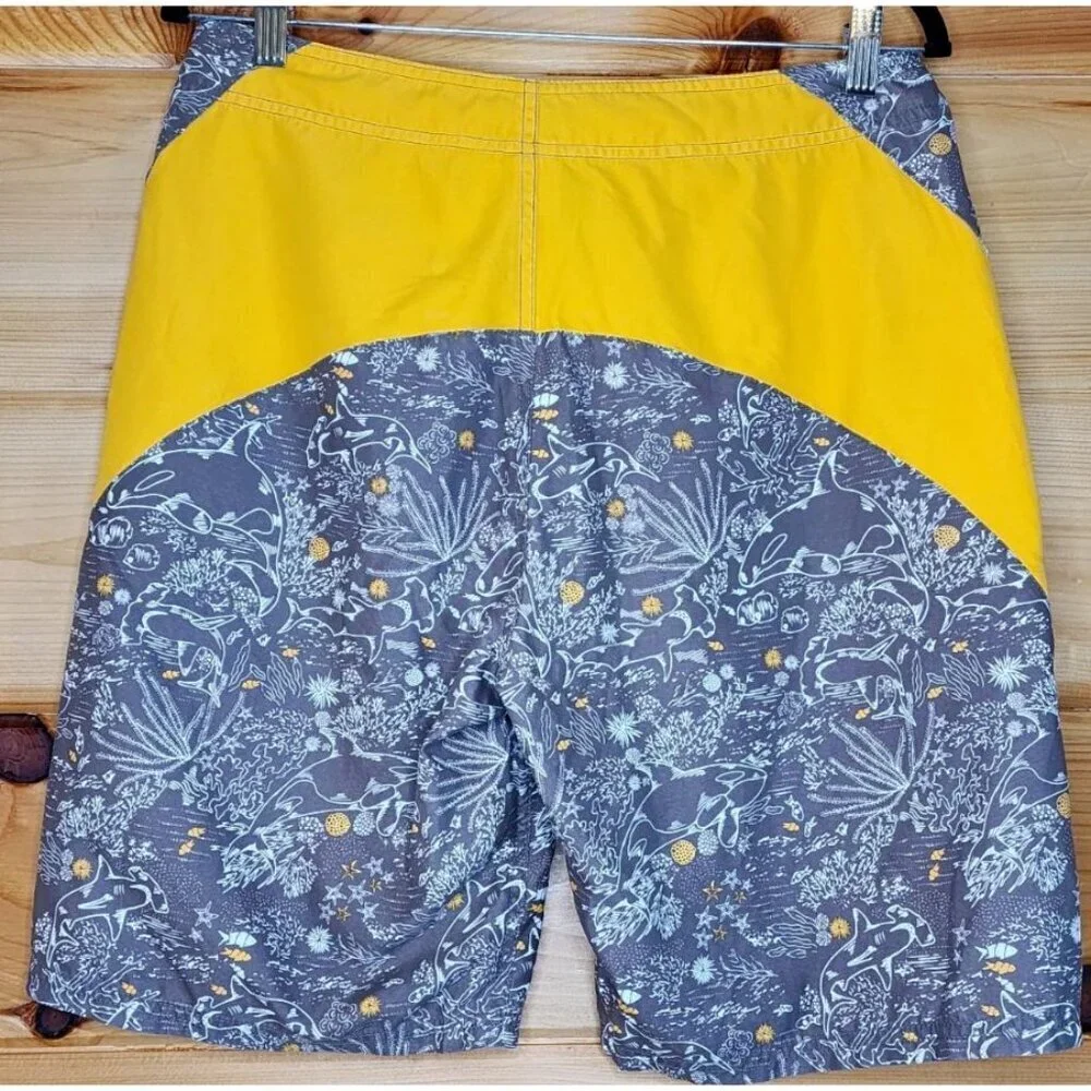 Beach Rays Men Beach Short Size 32 Swim Trunks Zipper pocket Yellow And Brown